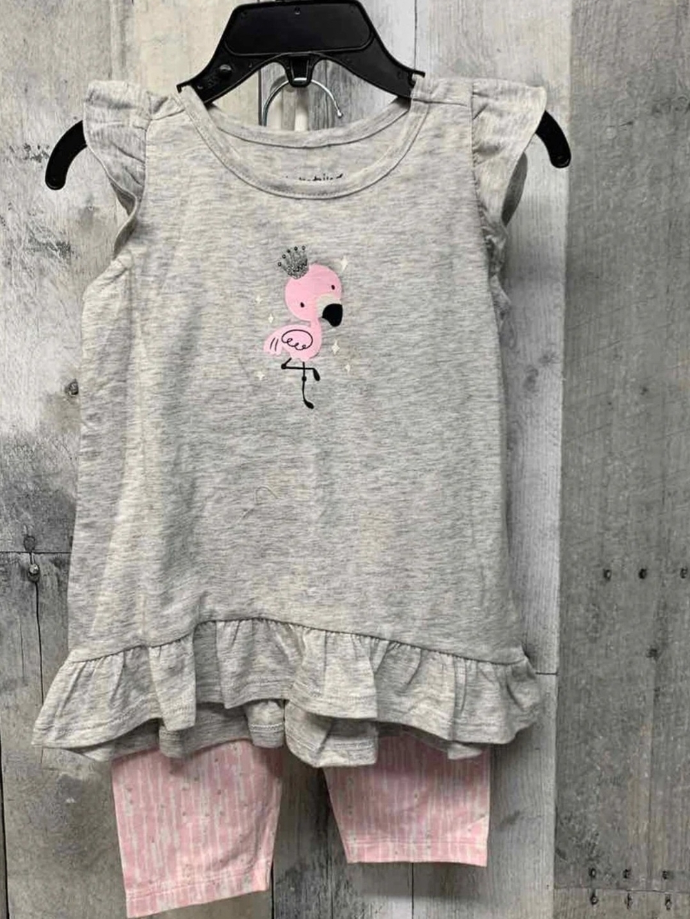 jumping beans Grey & Pink Baby Flamingo Shirt & Pants Set-24 MOS- EUC